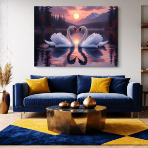 Poster Les cygnes sous la lune de l'amour