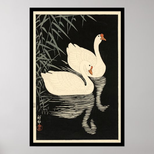 Poster Les cygnes Vintages d'Ohara Koson (Devant)