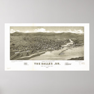 Poster Les Dalles Oregon 1884 Carte panoramique antique