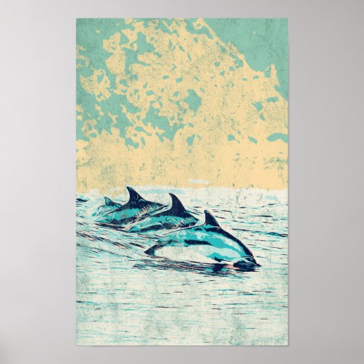 Poster Les dauphins dans l'océan Atlantique Carte postale (Devant)