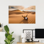 Poster Les déserts | Crâne de vache Dunes de sable ondulé (Bureau à domicile)