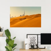 Poster Les déserts | Vue Skyline de Dubaï avec chameaux (Bureau à domicile)