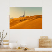 Poster Les déserts | Vue Skyline de Dubaï avec chameaux (Cuisine)