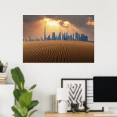 Poster Les déserts | Vue Skyline de Dubaï depuis la dune  (Bureau à domicile)