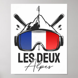 Poster Les Deux Alpes France Station de ski Ski rétro