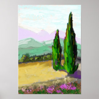 Poster Les deux cyprés en Provence, Vaucluse.
