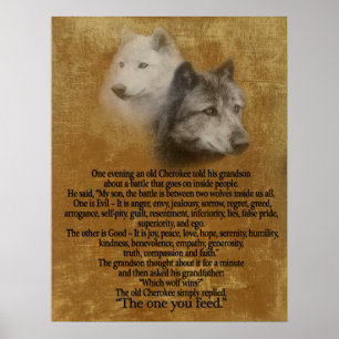 Poster Les Deux loups, proverbe Cherokee