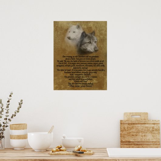 Poster Les Deux loups, proverbe Cherokee (Cuisine)