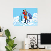 Poster Les deux superhéros de SlipperyJoe embrassant un v (Bureau à domicile)