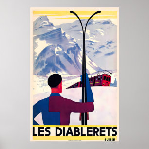 Poster Les Diablerets Alpes suisses Suisse Ski Vintage