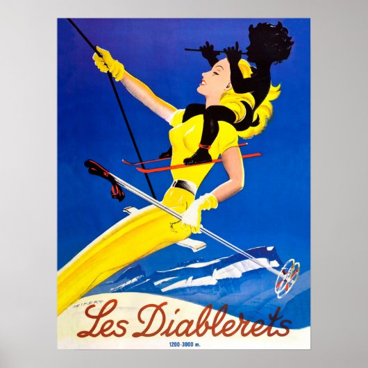 Poster Les Diablerets, femme sur un télésiège (Devant)