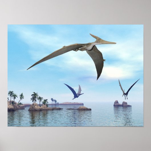 Poster Les dinosaures de Pteranodon volent - rendu 3D (Devant)