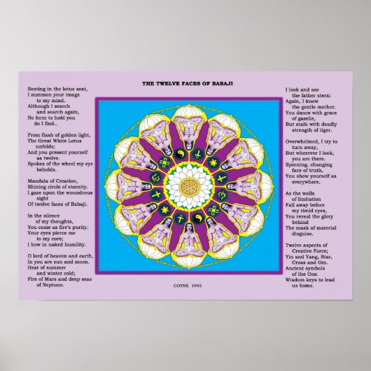 Poster Les douze visages de Babaji avec poème (Devant)