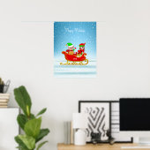 Poster Les elfes de Noël en traîneau avec des présents (Bureau à domicile)