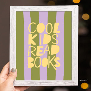 Poster Les enfants cool lisent des livres Typo rayures ol