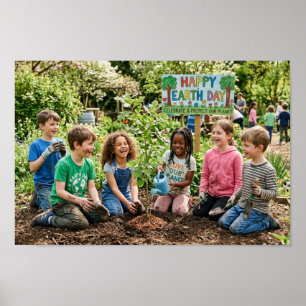 Poster Les enfants plantent des arbres - Célébrons et pro