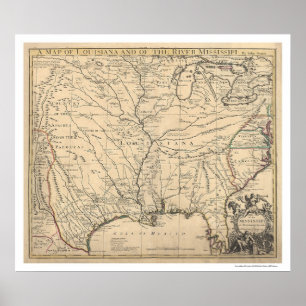 Poster Les Etats-Unis tôt tracent par Senex 1721