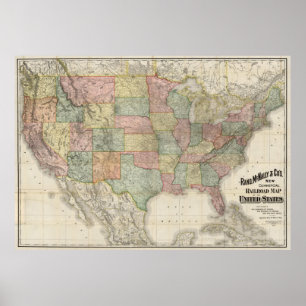 Poster Les Etats-Unis vintages Railroad Map (1907)