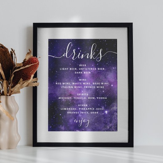 Poster Les étoiles de nuit. Menu du bar à boissons mariag