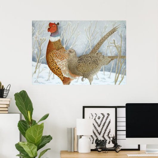 Poster Les faisans dans la neige (Bureau à domicile)