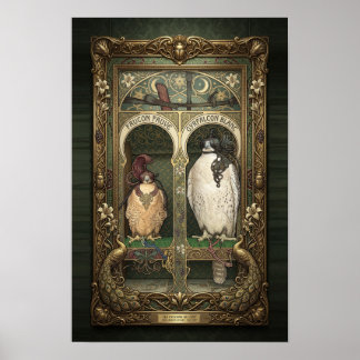Poster Les Faucons de l'Est - Art Nouveau Fauconnerie
