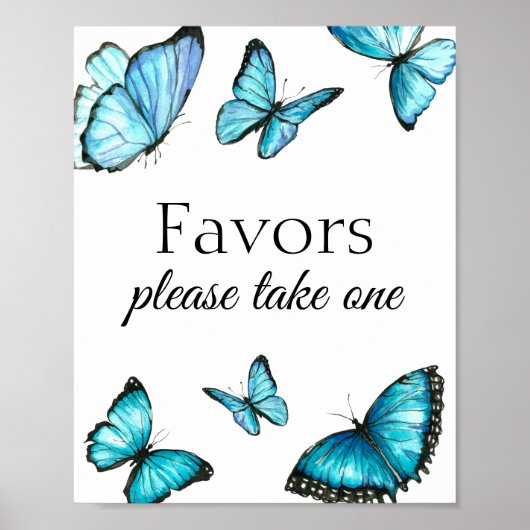 Poster Les faveurs en prennent une. Papillons bleu aquare (Devant)
