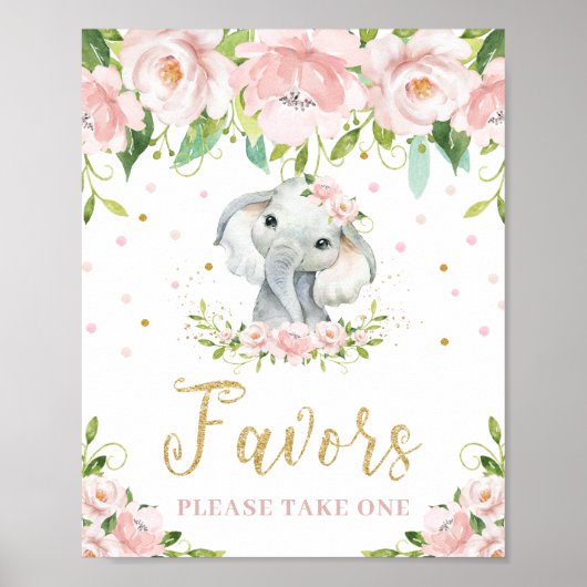 Poster Les Faveurs Florales Pink Eléphant Blush Prennent (Devant)