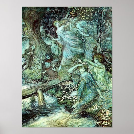 Poster Les fées d'Arthur Rackham, bleu (Devant)