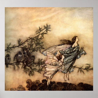 Poster Les fées ont leurs menottes avec les oiseaux