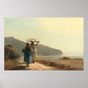 Poster Les femmes bavardent par la mer - Camille Pissarro