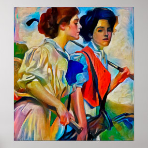 Poster Les femmes golfeuses à la peinture