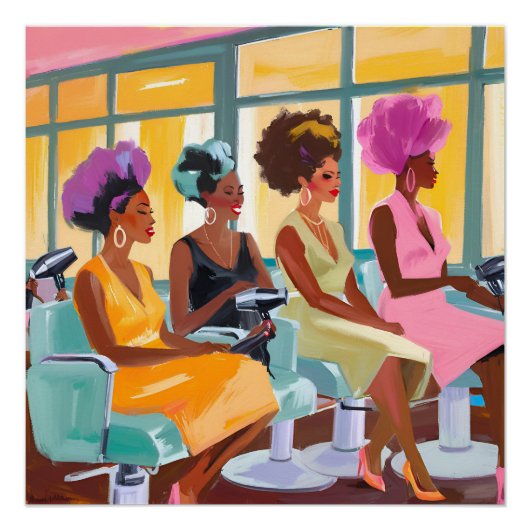 Poster Les femmes noires dans le salon de coiffure (Devant)