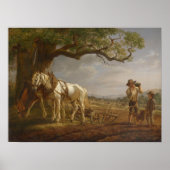 Poster Les fermiers se reposent dans un champ avec des ch (Devant)