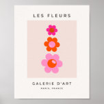 Poster Les Fleurs 01 Rétro Floral Pink et Orange Flowers<br><div class="desc">Abstract Retro Floral Print - Les Fleurs - Rose et Orange.</div>