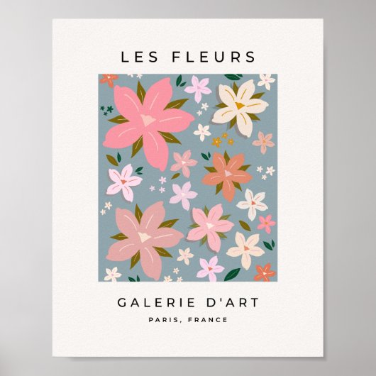 Poster Les Fleurs 06 Fleur Motif Floral Bleu Et Blush (Devant)