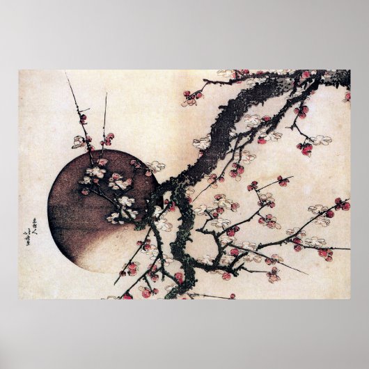 Poster Les fleurs de prunes et la lune, Hokusai (Devant)