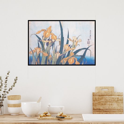 Poster Les fleurs d'Irises et de Grasshopper Katsushika H (Cuisine)