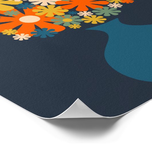 Poster Les Fleurs joyeuses Fleurs rétro en bleu Vase (Coin)