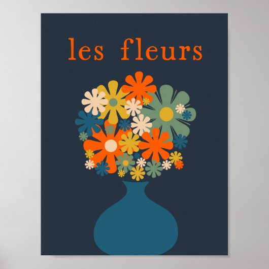 Poster Les Fleurs Retro Flowers en Vase Blue Orange (Devant)