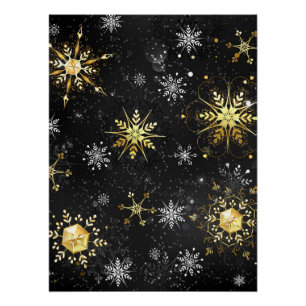 Poster Les flocons dorés de Noël sur l'Arrière - plan noi