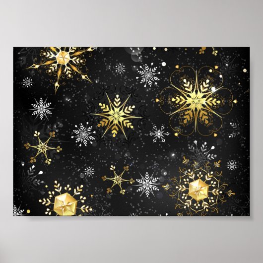 Poster Les flocons dorés de Noël sur l'Arrière - plan noi (Devant)