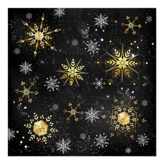 Poster Les flocons dorés de Noël sur l'Arrière - plan noi (Devant)