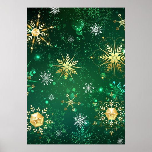 Poster Les flocons dorés de Noël sur l'Arrière - plan ver (Devant)