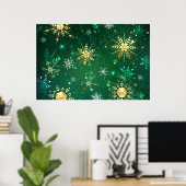 Poster Les flocons dorés de Noël sur l'Arrière - plan ver (Bureau à domicile)