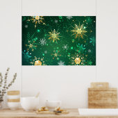 Poster Les flocons dorés de Noël sur l'Arrière - plan ver (Cuisine)
