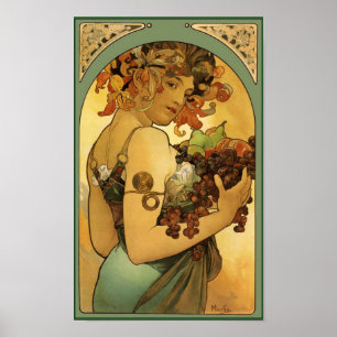 Poster Les fruits d'Alphonse Mucha peints sans frontière