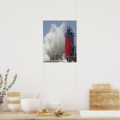 Poster Les gens sur la jetée regardent de grandes vagues  (Cuisine)