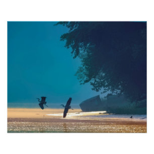 Poster Les Grands Hérons Bleus prennent l'avion - Turquoi