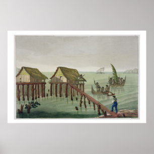Poster Les habitations de la tribu de Papu, Rawak,