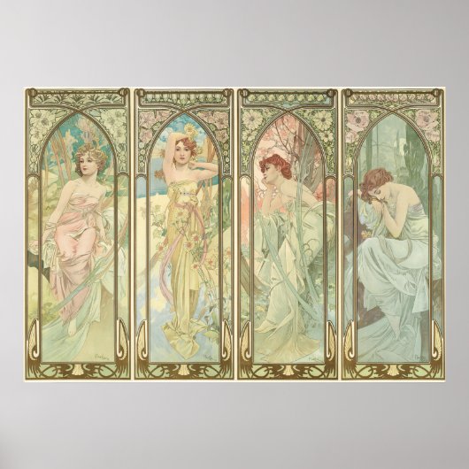 Poster LES HEURES DU JOUR - Mucha (Devant)